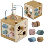 Nukido Cub educativ din lemn, Nukido NK-861, lemn, inspirat Montessori, cu pistă cu bile, sortator de forme, labirint, practic și pentru călătorii