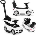 MULTISTORE Mașinuță de împins, Multistore 668, Mercedes Clasa C, albă, 64 x 90 x 35 cm, cu claxon pe volan și sunet de pornire, cu spațiu de depozitare sub scaun, cu protecție anti-răsturnare, cu mâner de împins