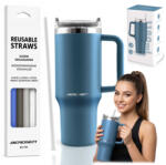 Berdsen Termos, Berdsen, 1180 ml, albastru închis, oțel inoxidabil, cu pai, pentru băuturi calde și reci, 378900 cu set de paie (4 bucăți)