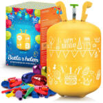 Ricokids Heliu pentru umflarea a 30 de baloane, Ricokids, galben, butelie cu heliu 0, 2 m3, cu 30 de baloane asortate, panglică de 40 m, butelie de unică folosință, portabilă, cu reductor de presiune