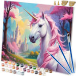 Massido Set pictură pe numere, Massido, model Unicorn, 40 x 50 cm, colorat, pânză, vopsea acrilică, cu 3 pensule, cu agățătoare de perete