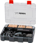 Strend Pro Set de găurire pentru dibluri, Strend Pro Premium, 83 de piese, 6, 8, 10 mm, cu opritor de adâncime reglabil, pini de marcare și dibluri din lemn Burghiu