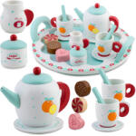 RicoKids Set de ceai din lemn, Ricokids RK-869, lemn, culori pastel, inspirat de Montessori, cu tavă, cești, lingurițe, lăptieră și zaharniță, educativ