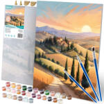 Massido Set pictură pe numere, Massido, model peisaj, 40 x 50 cm, multicolor, pânză numerotată, vopsea pe bază de apă, cu pensule și vopsele numerotate, cu agățători de perete