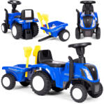 MULTISTORE Vehicul ride-on, Multistore 658T, tractor New Holland, albastru, 88 x 27 x 43 cm, cu claxon pe volan și sunet de pornire, cu remorcă, cu protecție anti-răsturnare, de la 12 luni, capacitate de încărca