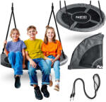 Neo-Sport Leagăn tip cuib, Neo-Sport Swingo, negru/gri, diametru: 110 cm, impermeabil, înălțime reglabilă a corzilor: 90-160 cm, cadru din oțel, căptușit, poliester Oxford 600D, capacitate de încărcare: 150 kg, Leagan
