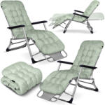 Sofotel Set șezlonguri, Sofotel ChillWell, verde, 95 x 98 x 60 cm, pliabil, căptușit, înclinabil până la poziție întinsă, greutate maximă suportată: 120 kg, set de 2 bucăți