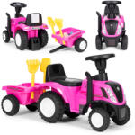 MULTISTORE Mașinuță fără pedale, Multistore 658T, tractor New Holland, roz, 88 x 27 x 43 cm, cu claxon la volan și sunet de pornire, cu remorcă, cu protecție anti-răsturnare, de la 12 luni, capacitate de încărca