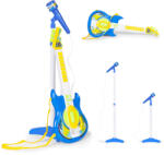 MULTISTORE Chitară pentru copii, Multistore HC342076, albastră, 57 x 22 cm, cu microfon, cu stativ reglabil 57-97 cm, conexiune MP3, cu baterii (2 × AA, neincluse), recomandat de la 3 ani
