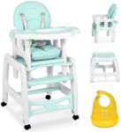 RicoKids Scaun de masă, Ricokids Sinco, turcoaz, cu bavețică, spătar înclinabil, tavă dublă detașabilă, picioare cu 4 roți, 2 roți cu frână, centură de siguranță în 5 puncte, transformabil în masă și scaun, gr Scaun de masa bebelusi, inaltator