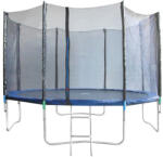Strend Pro Trambulină de grădină, Skipjump GS12, negru/albastru, diametru: 366 cm, rotundă, înălțime: 80 cm, plasă de protecție exterioară 180 cm, scară, cadru din oțel, 4 picioare duble, capacitate maximă 150 k