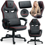 Sofotel Scaun gaming, Sofotel Furon, negru/roșu, înălțime șezut 37-57 cm, roți cauciucate, cu pernă lombară și tetieră, greutate maximă suportată 120 kg