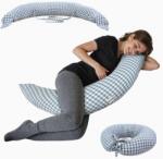 Mobiclinic Aura XXL Szoptatós és Terhességi Párna 3 az 1-ben, 150 cm, 100% Pamut Huzat, Állítható Pántok, Kék-Fehér Kockás Mintás, Levehető