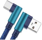  ML0800P USB - Type C kábel, szövet borítással, pipa dugóval, kék, 1m