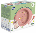  CHICCO Kezdő készlet - tányér, üveg és kanál rózsaszín 6m+ - pepita