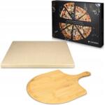 Navaris 30 x 38 cm-es pizzakő szett bambusz lapáttal, bézs, Navaris (4063004022382)