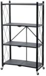 Magic home Raft depozitare, MagicHome, metalic, pliabil, pe roti, 4 polite, negru, max 200 kg, 72x34x127 cm (2211632) - edanco Raft
