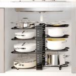 GALORWAY Organizator Reglabil Multifunctional pentru Tigăi, Oale și Capace, 8 Niveluri, Varianta Standard, Metal, 48 x 20.5 x 38 cm, Negru