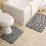 GALORWAY Set 2 covorașe 3-D antiderapante pentru baie și toaletă, 60x40 si 40x40- model cu textură de pietre marine, gri Covor baie