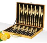 GALORWAY Set tacamuri din inox, 24 piese, 6 x lingură de masă, 6 x cutite, 6 x linguri, 6 x furculite, Auriu Tacam