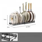 GALORWAY Suport Metalic Reglabil pentru Tigăi, Oale și Capace, 10 Separatoare, Extensibil 30-58 cm, Negru