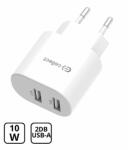 Cellect hálózati töltő adapter 2x USB-A csatlakozóval, 10W, 2.1A+1A, fehér (MTCB-2USBNE-3.1A) (MTCB-2USBNE-3.1A)