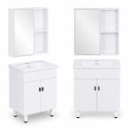 ModernHome Fürdőszobai szekrény tükörrel, ModernHome TKJ-BC-P007-5, fehér, 57 x 45, 5 x 78, 5 cm, kerámia mosdóval, 60 x 11 x 65 cm tükrös szekrénnyel, nedvességálló PVC, csillapított záródás, állítható lábak (T