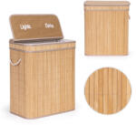 ModernHome Szennyeskosár, ModernHome AIE-49BO, natúr, 100 l, bambusz, 61 x 52 x 33 cm, kivehető pamut betét, fedeles, két rekesz, fogantyúkkal (TF5287)