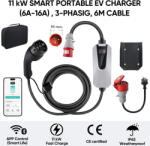 Junsun 11kW Smart Portable EV Charger Type 2, 3 Phase 16A, 6m Cable, APP Control, LCD Display, IP65 Waterproof, Adjustable Current
