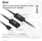 Club 3D CAC-1406 USB-A 3.2 Gen1 aktív hosszabbító kábel 15m fekete