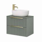 Fluminia Mobilier suspendat pentru lavoar pe blat Fluminia Istria 80, cu 2 sertare, front riflat, 80x46 cm, salvia, mânere aurii (ISTRIA82-T-SA-C-HIC05) - klassconfort