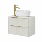 Fluminia Mobilier suspendat pentru lavoar pe blat Fluminia Istria 80, front riflat, 80x46 cm, alb mat, mânere aurii (ISTRIA82-T-WM-C-HIC05) - klassconfort