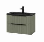 Fluminia Mobilier suspendat pentru lavoar Fluminia Istria 80 cu 2 sertare, front riflat, 80x46 cm, salvia, mâner negru (ISTRIA82-SA-C-HIC02) - klassconfort