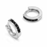  Ezüst fülbevaló, mini karikák strasszokkal, fekete, átmérő 10 mm (5905979410704)