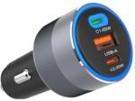Forcell F-ENERGY 2xUSB-C-USB-A autós töltő. PD. QC4.0. SFC2.0. 3A. 85W. szürke