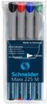 Schneider Universal non-permanent marker SCHNEIDER Maxx 225 M, varf 1mm, 4 culori/set - (N, R, A, V) (S-1218) - forit