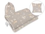 MimiNu by Kieczmerski MimiNu, set din bumbac: sac de dormit pentru copilul de gradinita + perna cu fata de perna, 40x40 cm, poveste de adormit bej
