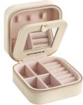 Brius Cutie bijuterii de calatorie Gisella cu oglinda, compartimente pentru inele, cercei si coliere, 11x11x6 cm, bej (EZ-JBC146BE)