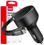 AMiO autós töltő kihúzható C kábel + lightning kábel + USB C port 12/24V 60W