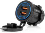 AMiO Vízálló töltő kék LED háttérvilágítással 2xUSB QC3.0 12/24V