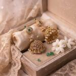  House of Posh Jhumka Fülbevaló Aranyozott Smaragd Kundan Bohó - allegro - 16 955 Ft