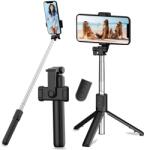 Vinmooog 3 az 1-ben Selfie Stick Állvány Bluetooth Távirányítóval, 360° Forgatható Teleszkópos Monopod, Fekete-Ezüst, 18 cm Összecsukva, Alu