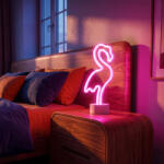 PHENOM Neon LED lámpa - rózsaszín flamingó - 3 x AA + USB - 12 x 8, 5 x 29, 5 cm (43996A) (43996A)