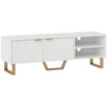 HomCom Comodă TV banc TV pentru televizoare de până la 177, 8 cm - dulap cu 2 uși canelate, compartiment deschis și treceri pentru cabluri | Aosom Romania (83B-147V01WT)
