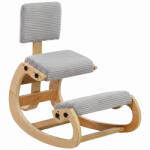 HOMCOM Scaun în genunchi ergonomic cu spătar, scaun tip genunchi cu balans tapițat în velur reiat, gri deschis | Aosom Romania (925-009V00LG)