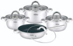 Rosberg Set oale Rosberg R51210L8T, 8 piese, Tigaie cu acoperire de marmura, Inductie, Fund dublu, Inox (R51210L8T)