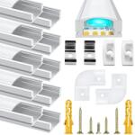 Chesbung LED Alumínium Profil LED Szalaghoz, 6x1m U-alakú Aluprofil Tejfehér Fedlappal, Szerelőcsipeszekkel és 45 fokos Sarokösszekötőkkel