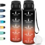 Motswedi Ivópalack 1 liter, Szénsavas Italokhoz, Időjelöléssel, Szivárgásmentes, Sportpalack Jógához, Kerékpározáshoz, Fitneszhez, Fekete és