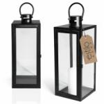 EstiloHome Lampion Fekete Fém Üveg Loft LED-es és natúr gyertyákhoz 38 cm (Black 38)