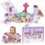 Multistore Mágneses építőkockák gyerekeknek, 140 elem, rózsaszín kockák (HC740663)